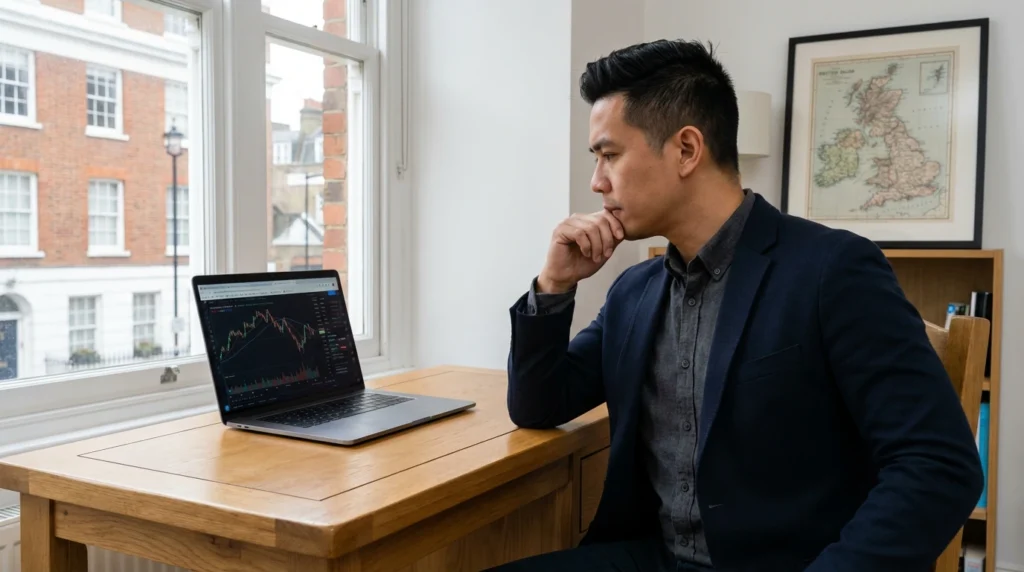 Filipino professional in the UK reviewing loan options online
